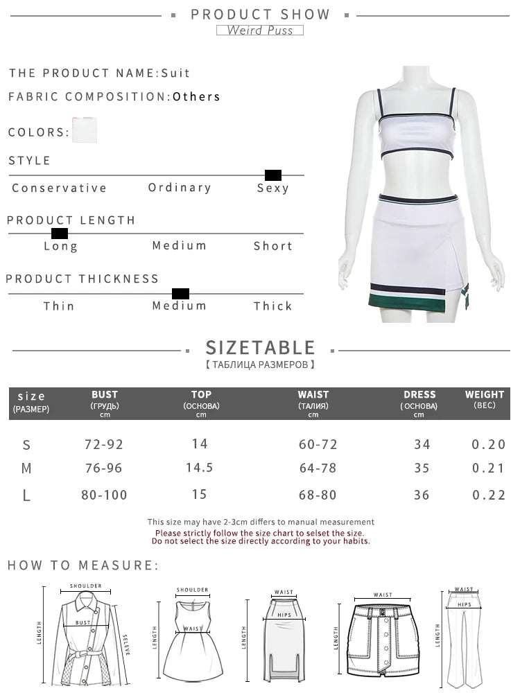 Weird Puss Tracksuit Women 2 Piece Set Summer Casual Sporty Stripe Stretch Camisole+Split Skirts Stretch Skinny Matching Outfits