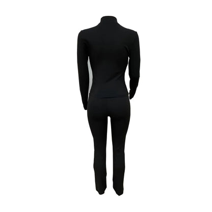 Weird Puss Tight 2 Piece Set Women Tracksuit Full Sleeve Zip Crop Tops+Leggings Matching Sporty Casual Street Matching Outfits D4