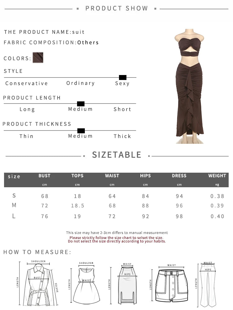 Weird Puss Ruched Elegant 2 Piece Set Women Backless Corset Tops+Elastic Waist Skinny Tassel Ruffles Skirt Banquet Hipster Suits D4