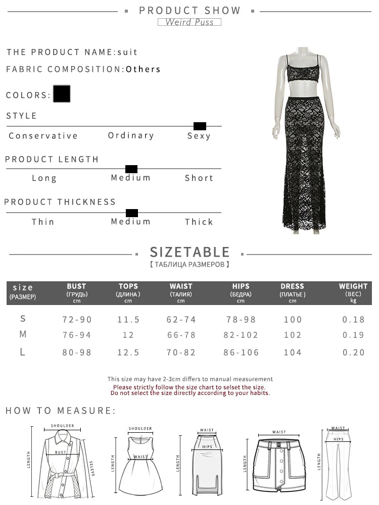 Weird Puss Sexy Mesh 2 Piece Set Women Hipster Midnight Summer Trend Mini Camisole+Skirts Stretch Nightclub Party Matching Suits