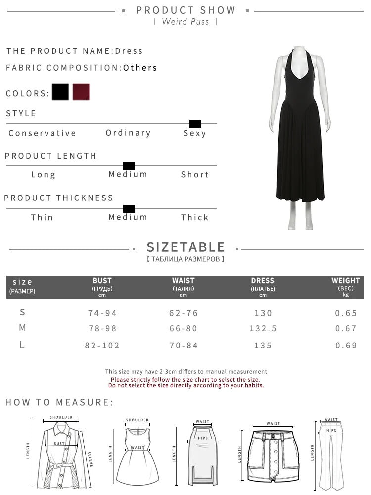 Weird Puss Elegant Backless Dress Women Halter Lace-Up Low-Neck Sleeveless Pleat Hem Birthday Banquet Party Stretch Long Bodycon %