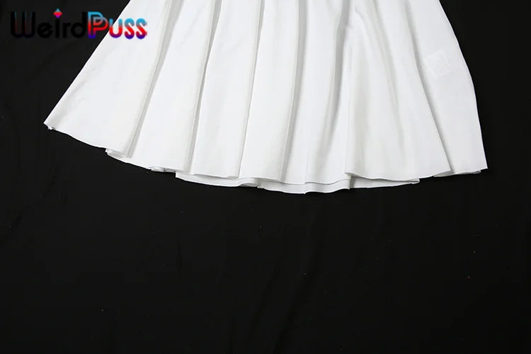 Weird Puss See Through Sexy 2 Piece Set Women Elegant Basic Skew Collar Crop Top+Pleated Skirts Matching Autumn Trend Clubwear