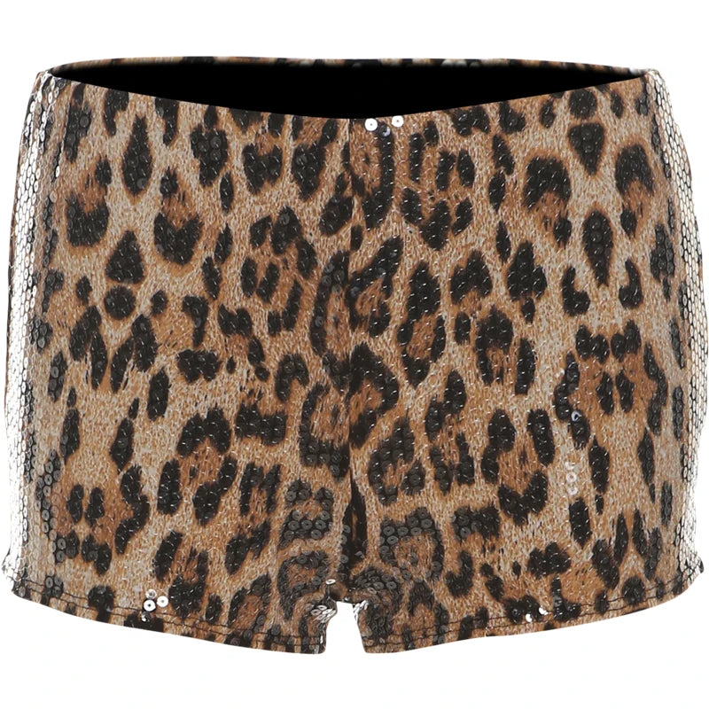 Weird Puss Leopard Print Mini Shorts Women Sequins Patchwork Wild Skinny Stretch Streetwear Autumn Midnight Sexy Trend Buttoms %