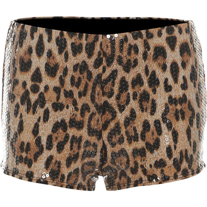 Weird Puss Leopard Print Mini Shorts Women Sequins Patchwork Wild Skinny Stretch Streetwear Autumn Midnight Sexy Trend Buttoms %