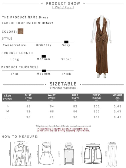 Weird Puss Ruched Backless Dress Women Sexy Swing Low-Neck Cross Bandage Tassel Sleeveless Elegant Hipster Classic Long Bodycon D4