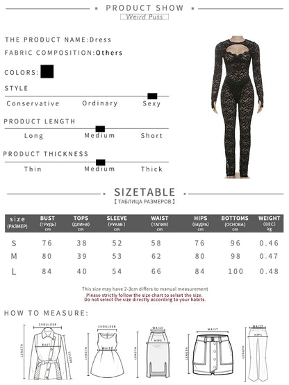 Weird Puss See Through 2 Piece Set Women Sexy  Hollow Jacquard Backless Bodysuit+Leggings Tight Activity Clubwear Skinny Outfits %