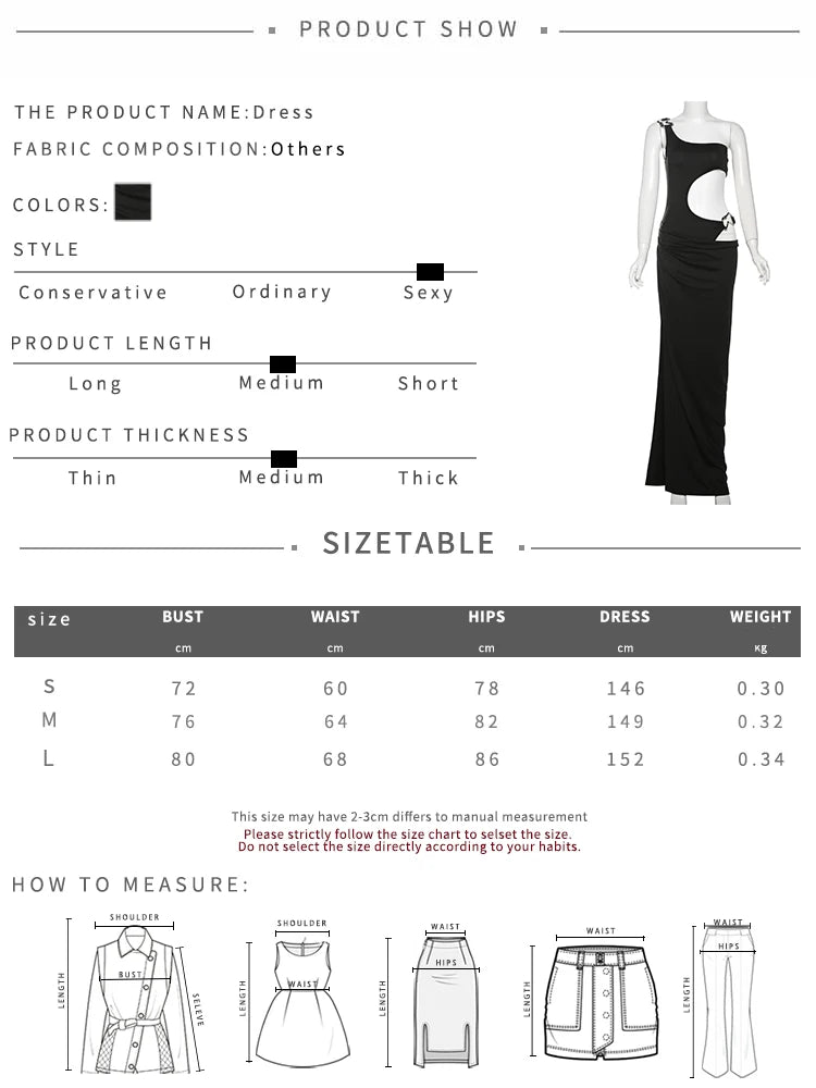 Weird Puss Metal Buckle Dress Women Irregular Hollow Split One Shoulder Skinny Ruched Waistless Midnight Clubwear Maxi Bodycon %