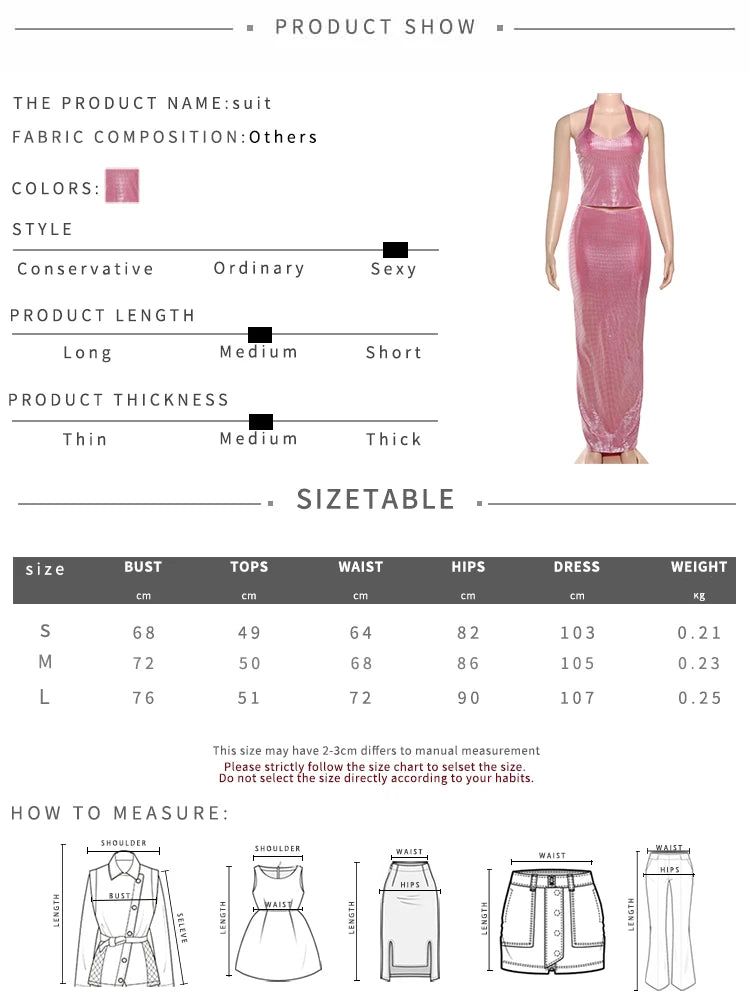 Weird Puss Sequins Women 2 Piece Set Summer 2025 Trend Glitter Halter Tank Tops+Long Skirts Matching Clubwear Skinny Vestidos D4