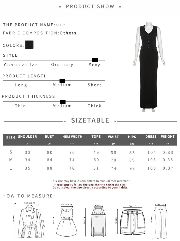 Weird Puss Formal Women Tracksuit 2 Piece Set Casual Single-Breasted Tank Tops+Maxi Skirts Office Workout Streetwear Simple Suit D4