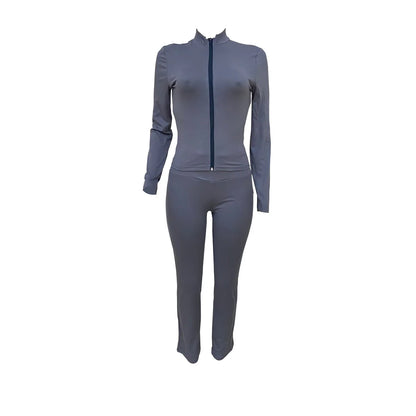 Weird Puss Tight 2 Piece Set Women Tracksuit Full Sleeve Zip Crop Tops+Leggings Matching Sporty Casual Street Matching Outfits D4