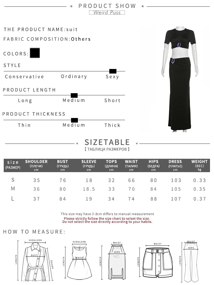 Weird Puss Shine Sequined Patchwork 2 Piece Set Women o-Neck Short Full Sleeve Crop Tops+Ruched Skinny Long Skirts Elegant Suits