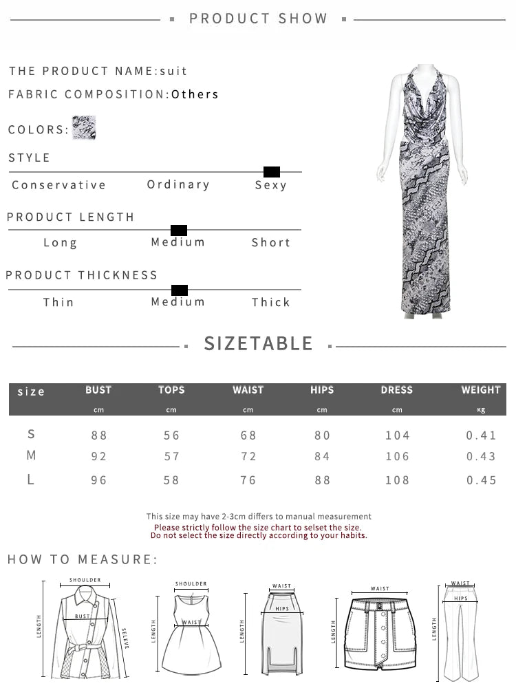 Girls Of Fashion Serpentine Print 2 Piece Set Women Bandage Halter Sleeveless Crop Tops+Elastic Waist Skirts Fashion Wild Street Suits