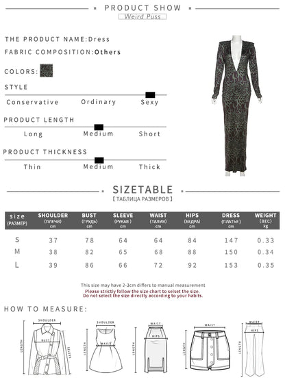 Weird Puss Leopard Print Dress Women Sexy Deep V-Neck Cleavage Skinny Full Sleeve Robe Autumn Trend Wild Party Clubwear Outfits D4