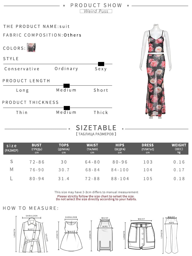 Girls Of Fashion Flower Print 2 Piece Set Women Low-Neck Sleevess Backless Crop Top+See Through Ruffles Skirts Trend Sexy Elegant Suit