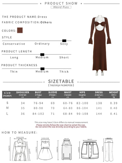 Weird Puss Hollow Sexy Dress Women Chest Wrap Stretch Flared Sleeve Loose Hem Chic Trend Prom Wedding Party Elegant Long Bodycon %