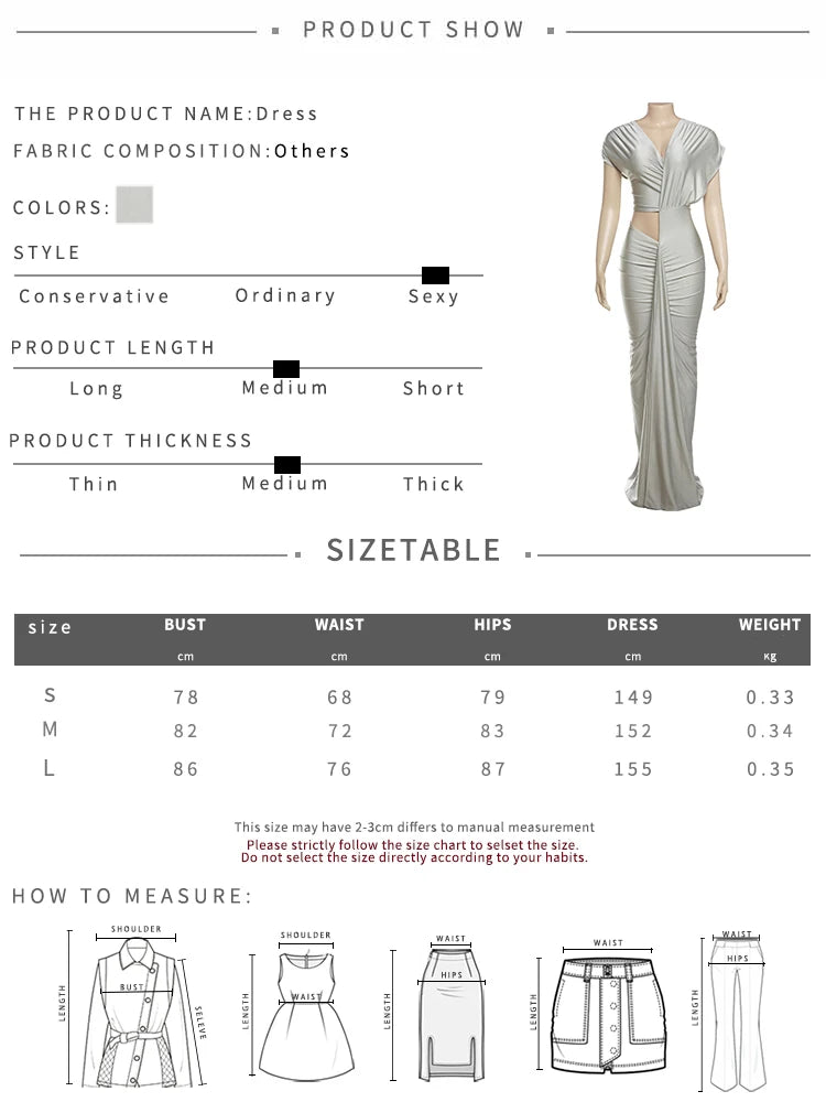 Weird Puss Irregular Hollow Dress Women Ruched Diagonal Collar Shorts Sleeve Waistless Slits Street Trend Elegant Long Bodycon D4