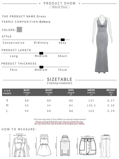 Weird Puss Silver Silk Halter Dress Women Backless Sleeveless Elegant Midnight Party Banquet Backless Glitter Skinny Vestidos D4