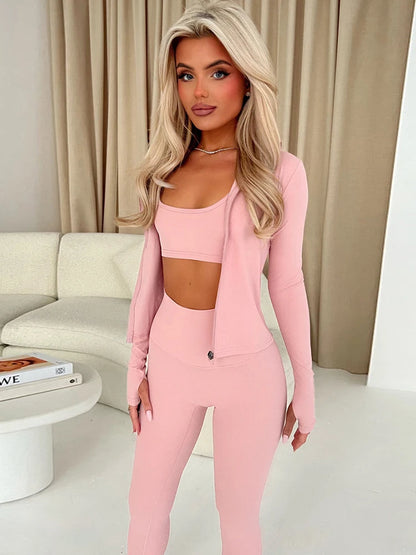 Weird Puss Casual Sporty 2 Piece Set Women Turtleneck Zipper Long Sleeve Jacket+Skinny Solid Straight Pants Workout Tracksuit