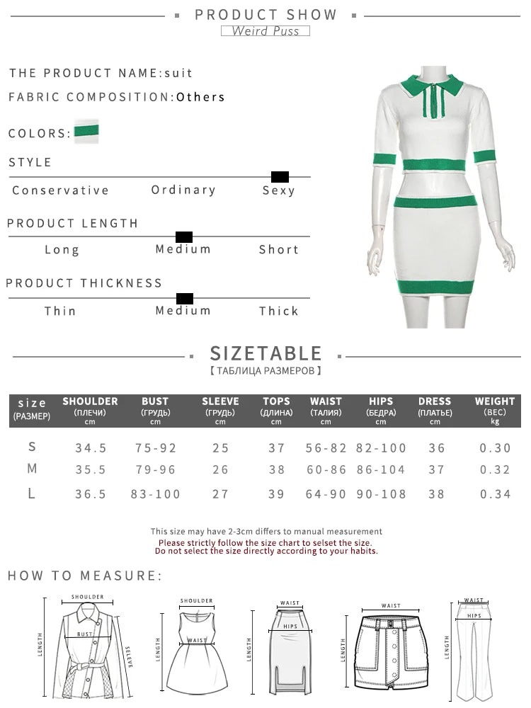 Girls Of Fashion Knit Women 2 Piece Set 2024 Summer Trend Casual Polo Neck Short Sleeve Crop Tops+Skirts Matching Streetwear Outfits