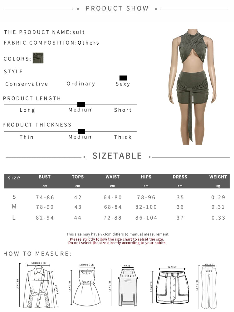 Weird Puss Solid Sexy Ruched Women 2 Piece Set Halter Cross Tank Tops+Ribbon Mini Skirts Elegant Fashion Matching Streetwear