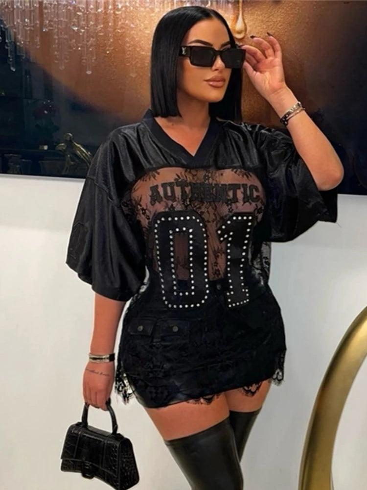 Weird Puss Jacquard Letter Print T-Shirts Women V-Neck See Through Backless Loose Short Sleeve Y2K Sexy Trend Streetwear Tops %