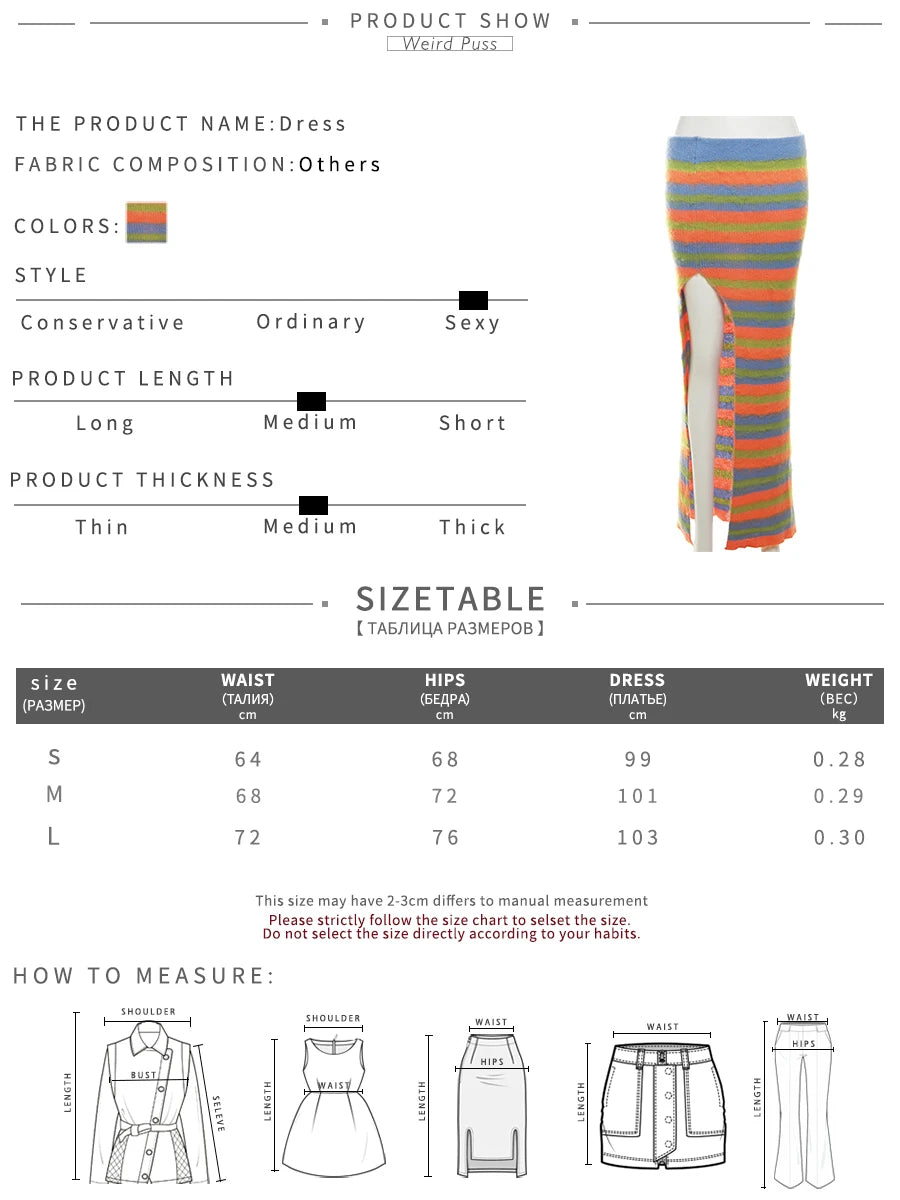 Weird Puss Sweater Knit 2 Piece Set Women Striped Autumn Casual Zipper Corp Tops+Irregular Maxi Skirts Streetwear Matching Suits