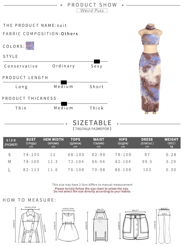 Weird Puss Gradient Print 2 Piece Set Women Patchwork Striped Collar+Strapless Top+Long Skirts Sexy Summer Stretch Matching Suit