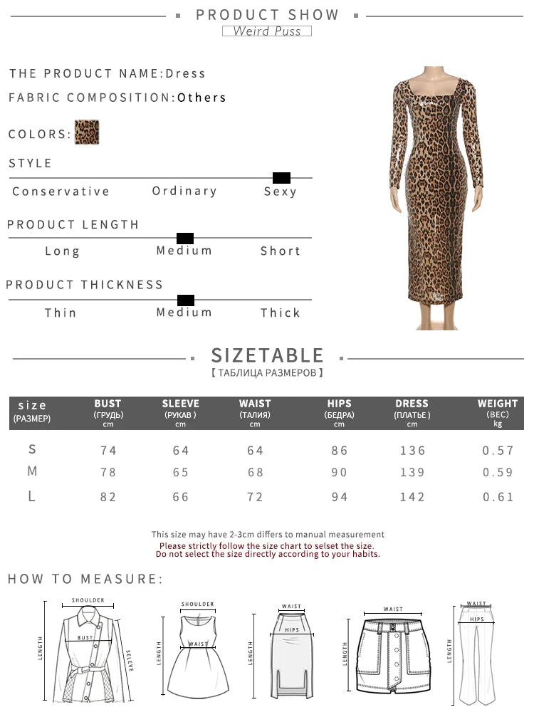 Weird Puss Square Collar Dress Women Sequins Leopard 2025 Spring Y2K Backless Full Sleeve Skinny Midnight Party Clubwear Bodycon D4