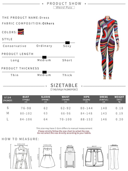 Girls Of Fashion Sexy Colorful Print Jumpsuit Women Mesh Zip Y2K Full Sleeve O-Neck Turtleneck Trend Skinny Stretch Workout Overalls //