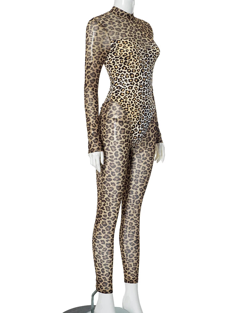 Weird Puss Leopard See Through Jumpsuit Women Patchwork Velvet Bandage Backless Hottie Skinny Sexy Wild Trend Clubwear Overalls %