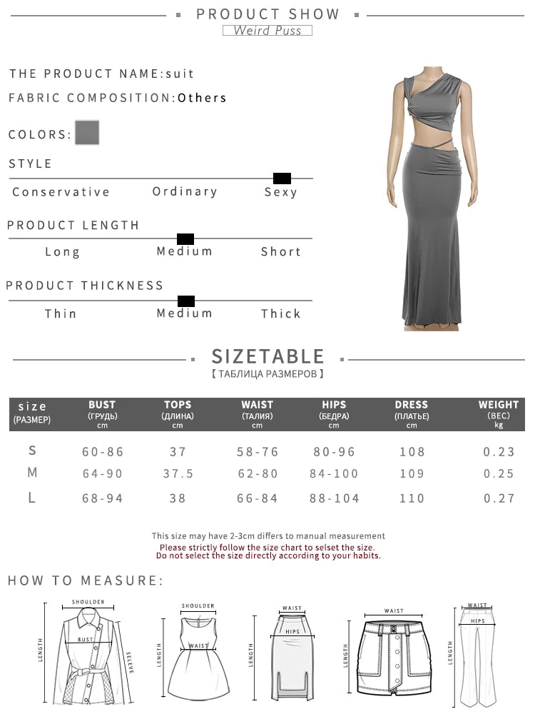 Weird Puss Elegant Thin 2 Piece Set Women Summer Trend Irregular Knot Tank Tops+Maxi Skirts Stretch Soft Matching Streetwear