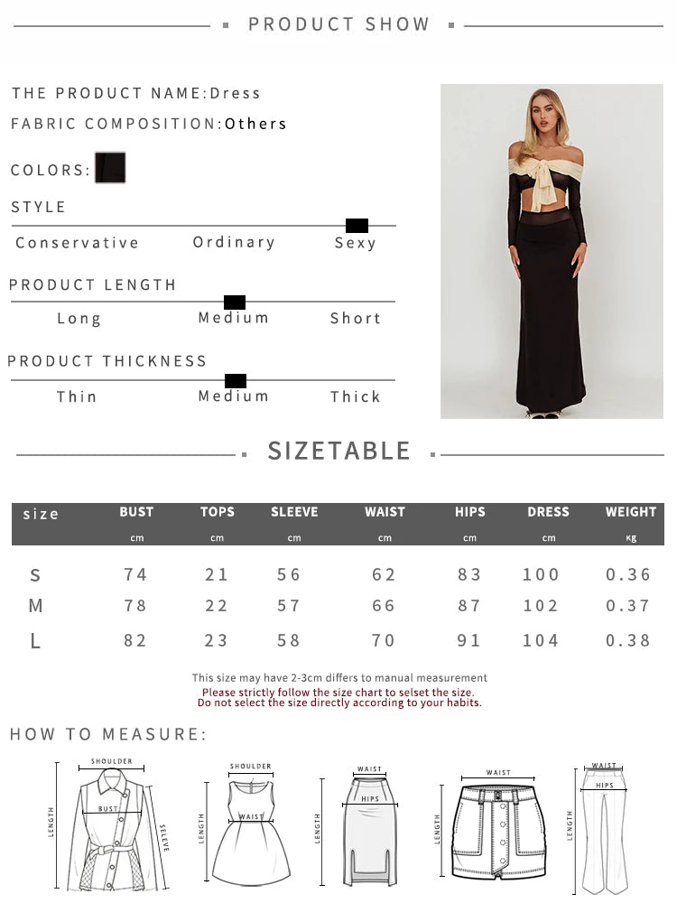 Girls Of Fashion Sexy See Through 2 Piece Set Women Contrast Slash Neck Ruched Tassel+Skinny Long Skirts Vacation Trend Elegant Suits D4