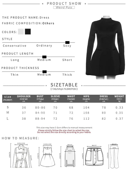 Girls Of Fashion Elegant Backless Dress Women Button Half High Collar Zipper Solid Long Sleeve Autumn Casual Street Trend Mini Bodycon //