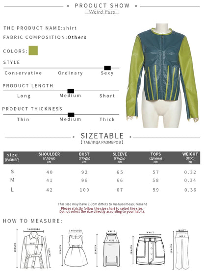 Weird Puss Hipster Patchwork Jacket Women Y2K Faux Leather Irregular Backless Zip Stripe Wild Basic Streetwear Autumn Trend Coat %